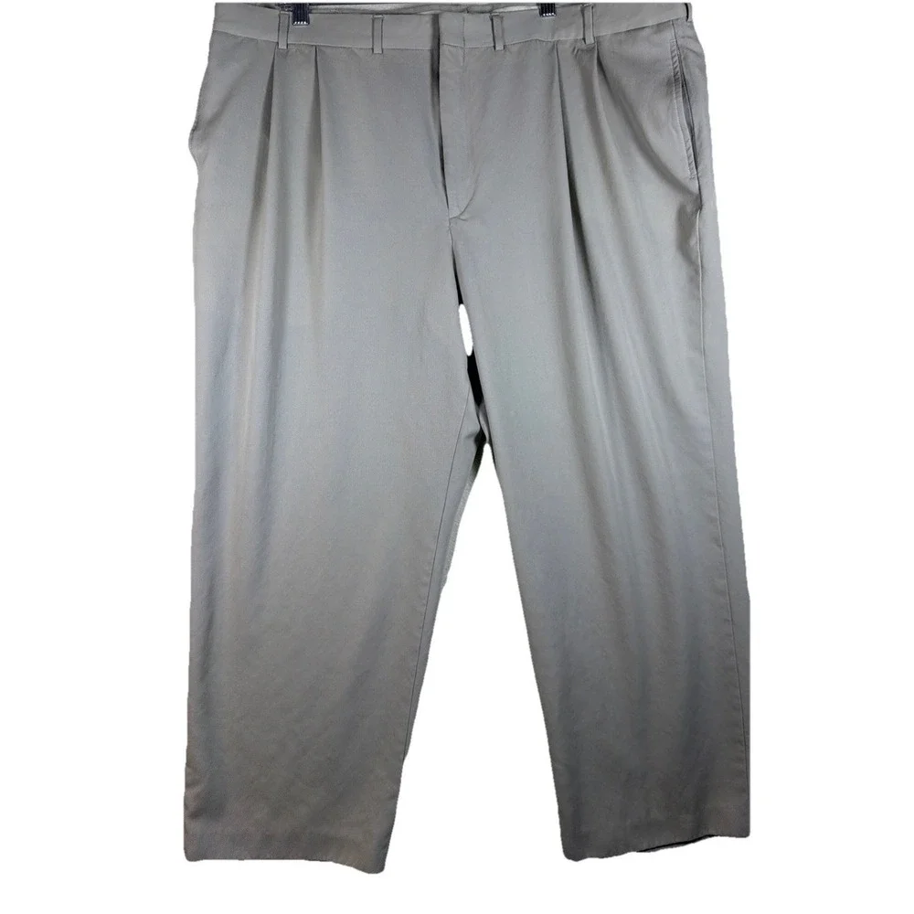 Lands End Mens 44 Regular Pleated Dress Pants Taupe Gray